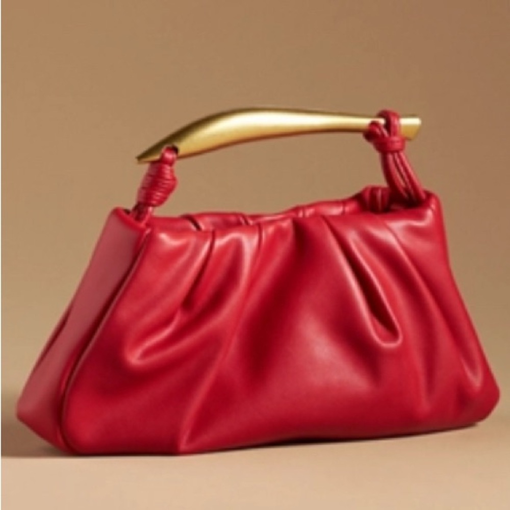 Anthropologie Red Bag with Gold Handle